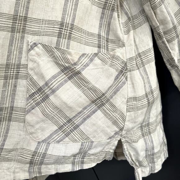 Kleen 100% Linen 3/4 Sleeve Plaid Top Boxy Cut High Low Minimalist Womens M - Picture 4 of 9